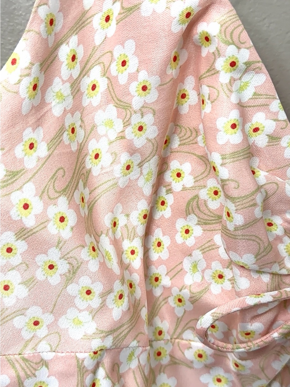 Zara Pink Daisy Floral Slip Maxi Dress Ruched Tie Front Satin size L - Picture 4 of 7